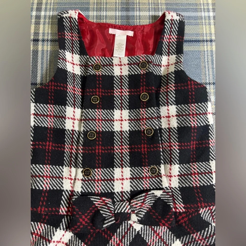 Janie and Jack Wool Blend Black Red White Plaid Tweed Jumper Dress Tartan Print